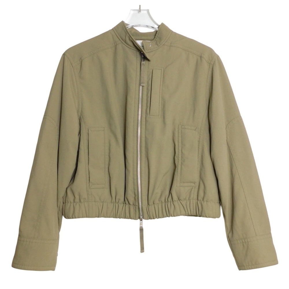 Vince Womens Olive Green Nylon Bomber Jacket Cropped Utility Flight Coat Small